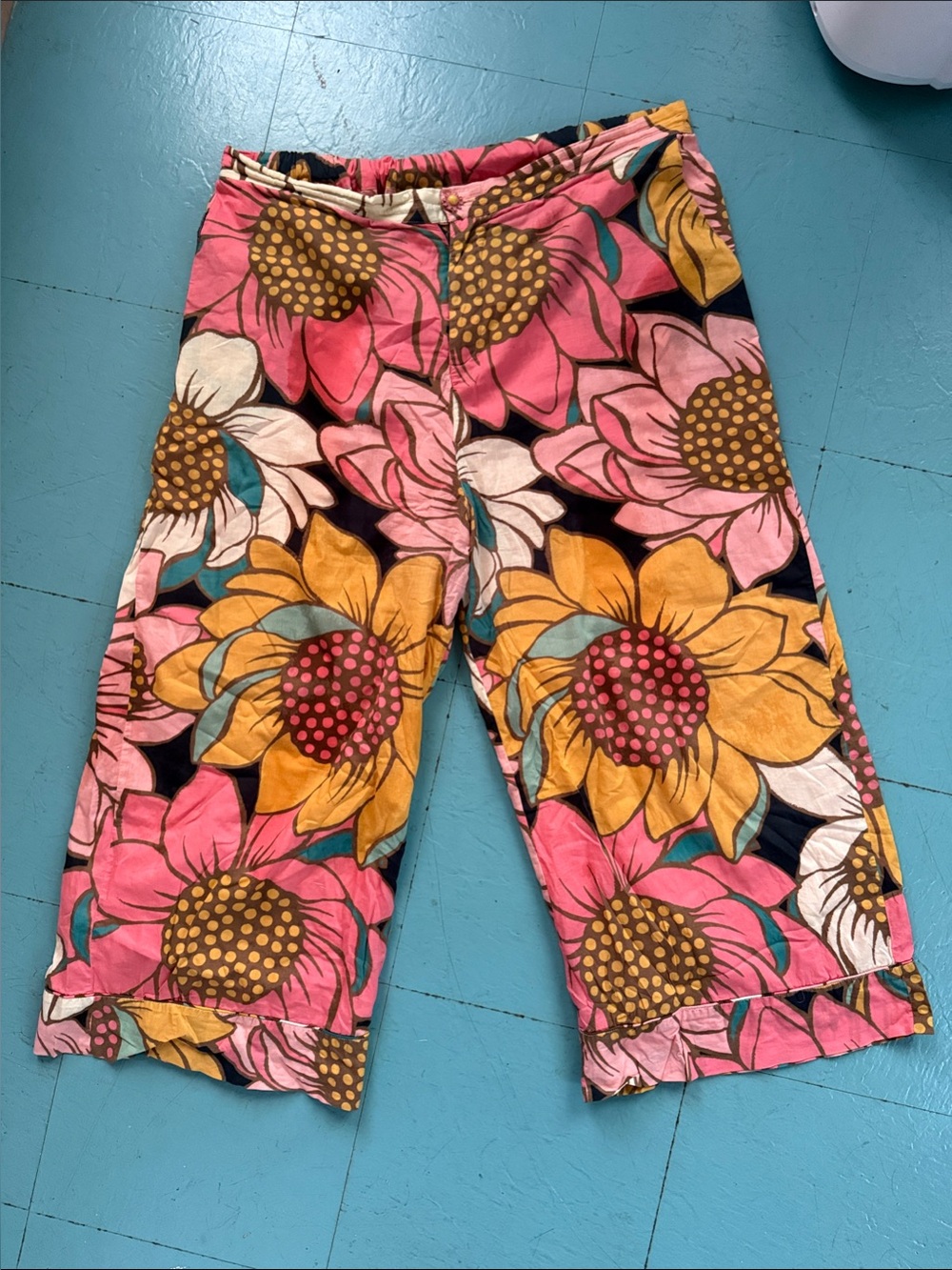 FARM Rio Pink, Yellow & Teal Wide Leg Floral Pants